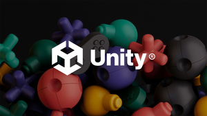 The Unity logo in front of a number of colored balls. The Unity logo in front of a number of colored balls.