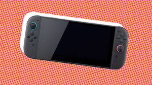 The Nintendo Switch 2 against a red-and-white background. The Nintendo Switch 2 against a red-and-white background.