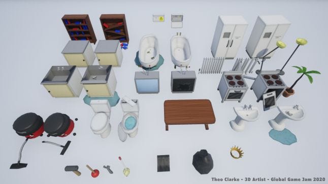 3D assets I created for Handy Jobs, made in Unreal Engine in 48 hours for Global Game Jam 2020 in January