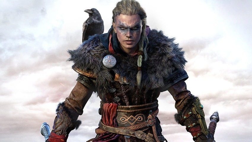 Promo image of Ubisoft's Assassin's Creed Valhalla featuring the woman version of Eivor.