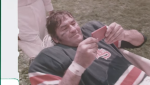 A football player playing the Mego Time-Out in a 1980 TV commercial.