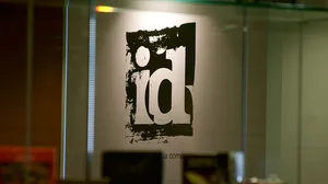 The id Software logo on a window within the studio The id Software logo on a window within the studio