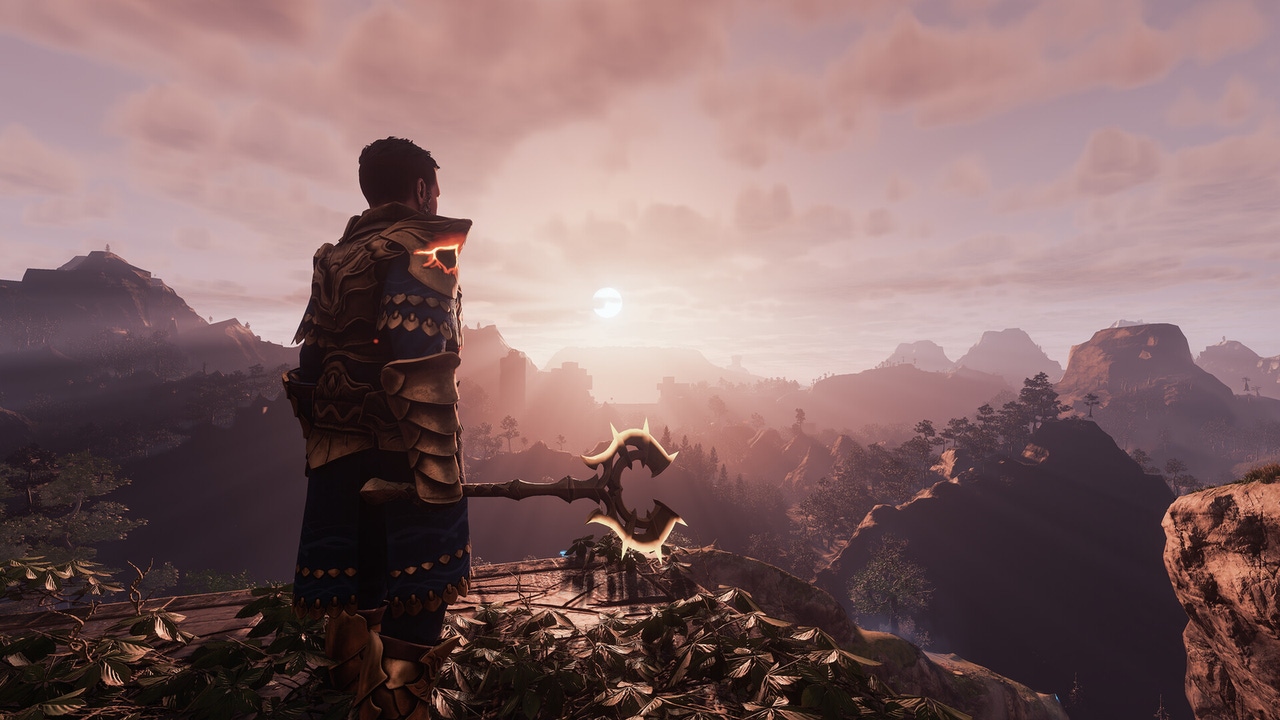 Player character overlooking a cliff in Keen Games' Enshrouded. Player character overlooking a cliff in Keen Games' Enshrouded.