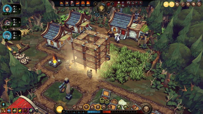 A screenshot from Against the Storm showing settlement construction. A screenshot from Against the Storm showing settlement construction.
