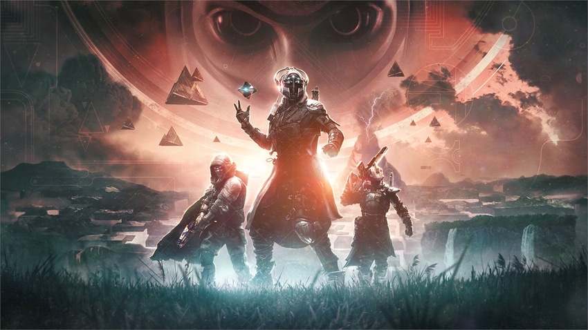 Key art for Destiny 2: The Final Shape showing three Guardians and The Witness.