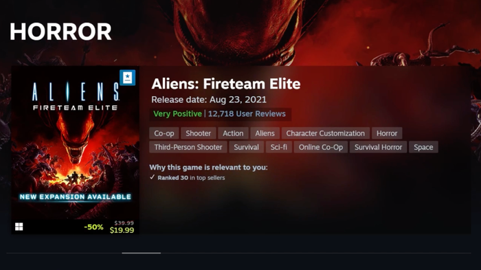 An example of a Steam Hub recommendation