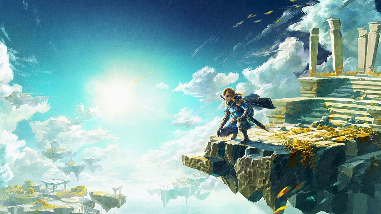 Key artwork for Tears of the Kingdom showing link crouched on a ledge Key artwork for Tears of the Kingdom showing link crouched on a ledge