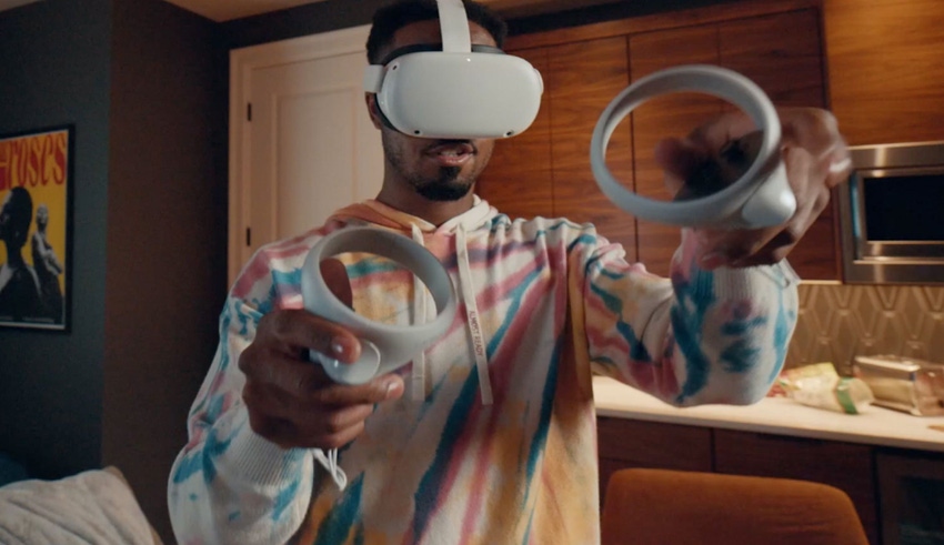 Promo image of an actor using Meta's Quest 2 VR headset.