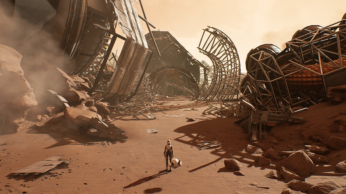 a tiny figure on a red martian landscape a tiny figure on a red martian landscape