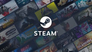 A promotional image for Steam, with the logo placed over a series of high-profile games.