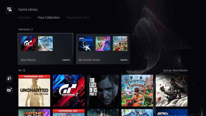 PS5游戏列表管理界面