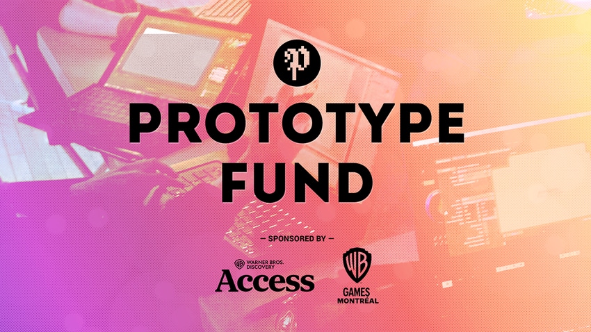 The Prototype Fund logo on a purple and peach background