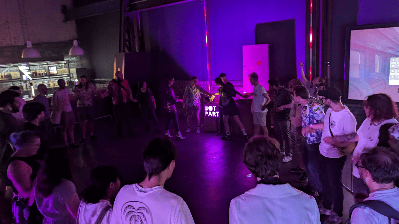 A prayer circle forms to play Bot Party A prayer circle forms to play Bot Party