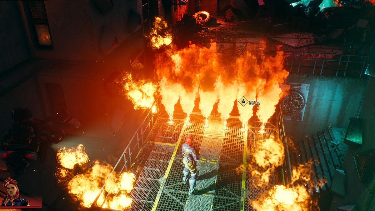 A player surrounded by fire in Artificers A player surrounded by fire in Artificers