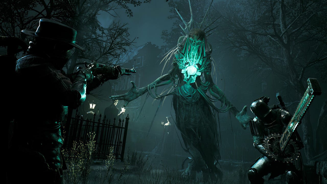 A screenshot of Remnant 2 showing two characters preparing to attack a phantom-looking enemy A screenshot of Remnant 2 showing two characters preparing to attack a phantom-looking enemy