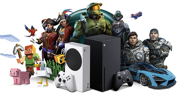 Graphic of various first-party Xbox franchise characters.