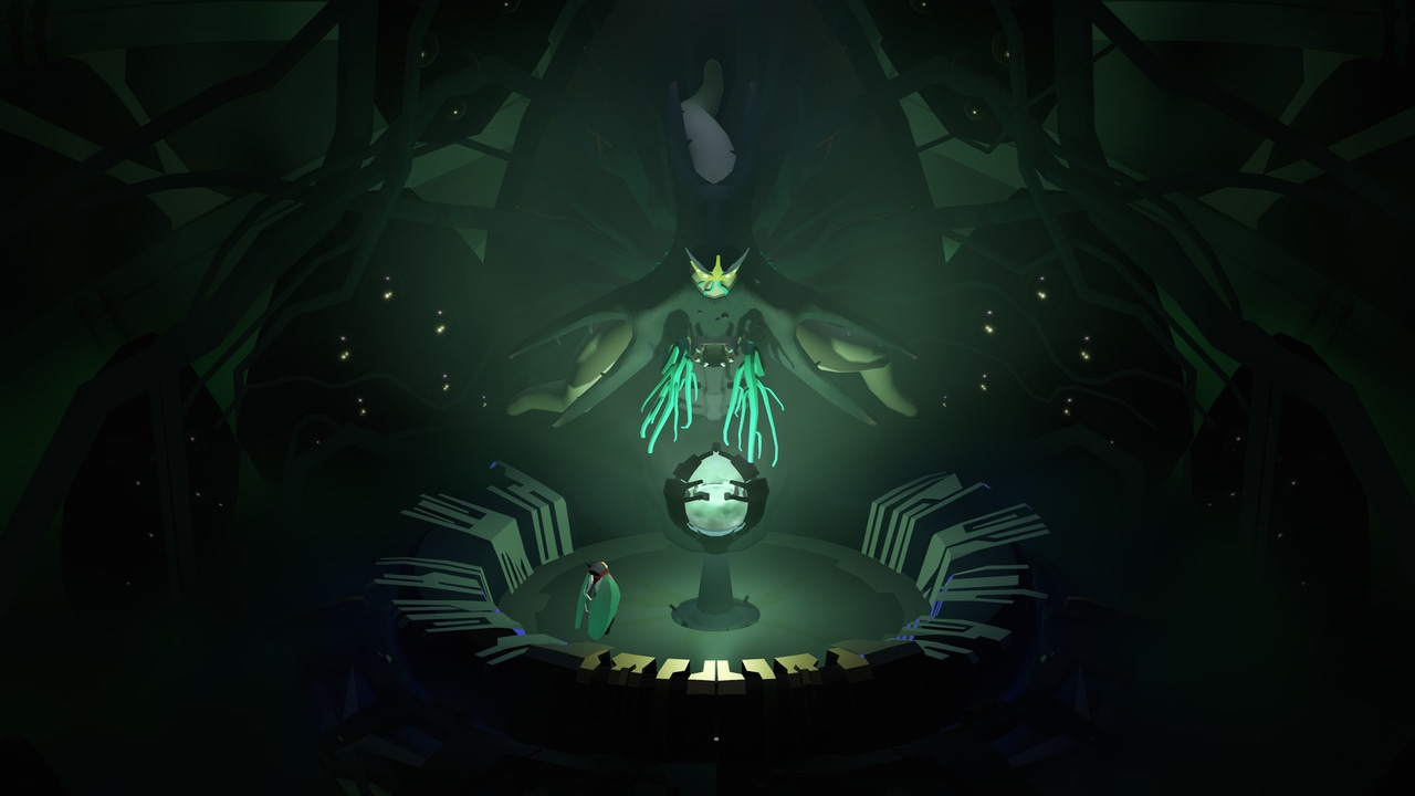A small creature stands near a glowing orb, a tentacled alien being reaching out from the wall to grasp at the orb A small creature stands near a glowing orb, a tentacled alien being reaching out from the wall to grasp at the orb