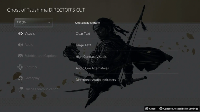 An example of the accessibility tags for Ghost of Tsushima