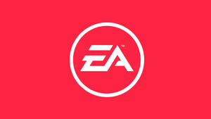The EA logo on a red background