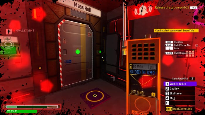 A screenshot deep from the skin. The player holds a walkie talki and a door to a door A screenshot deep from the skin. The player holds a walkie talki and a door to a door
