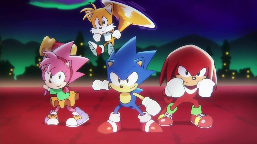 Sonic, Tails, Amy, and Knuckles in Sonic Superstars.