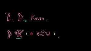Several symbols from a visual language and the word "Kevin"