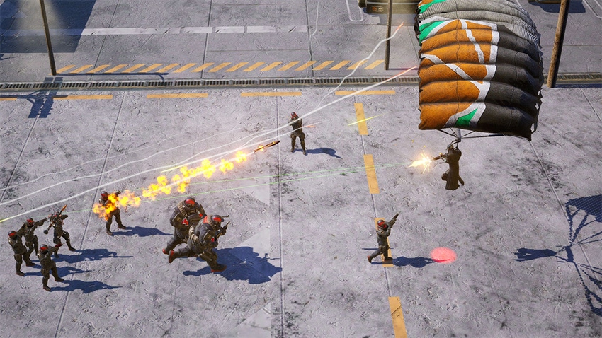 A screenshot from Just Cause Mobile showing a skirmish