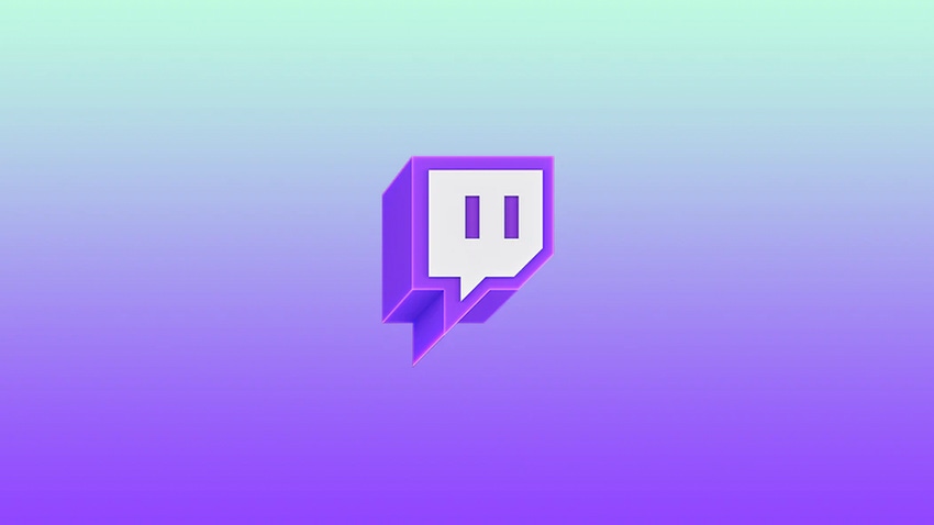 The Twitch logo on an iridescent background