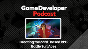 Key art for Battle Suit Aces with the Game Developer Podcast logo. Key art for Battle Suit Aces with the Game Developer Podcast logo.