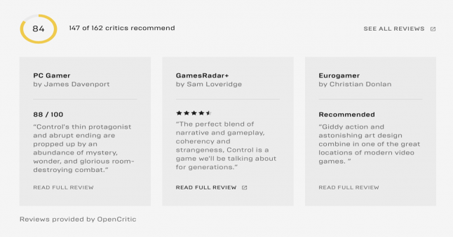 OpenCritic reviews have been added to the Epic Games Store