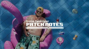The Patch Notes logo overlaid on a screenshot of a character floating on an inflatable flamingo in a pool in GTA VI The Patch Notes logo overlaid on a screenshot of a character floating on an inflatable flamingo in a pool in GTA VI