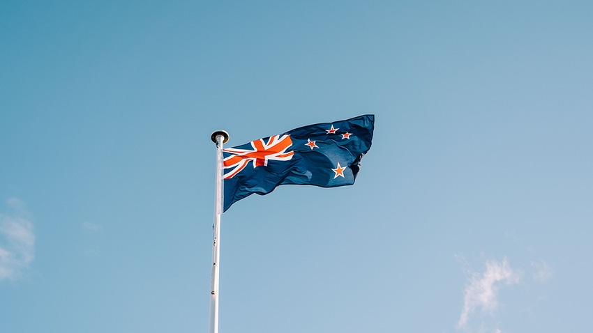 New Zealand flag flying in the sky