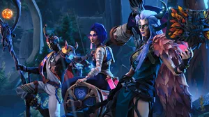 Key artwork for Spellcasters Chronicles featuring three fantasy characters Key artwork for Spellcasters Chronicles featuring three fantasy characters