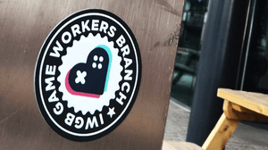 An IWGB Game Workers Union sticker on a wall outside the Build A Rocket Boy office An IWGB Game Workers Union sticker on a wall outside the Build A Rocket Boy office