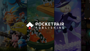 The Pocketpair Publishing logo overlaid on video game artwork The Pocketpair Publishing logo overlaid on video game artwork