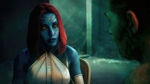 A screenshot of Mystique from Marvel's Wolverine. A screenshot of Mystique from Marvel's Wolverine.