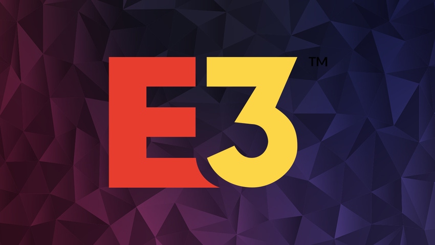 The E3 logo on a stylised background