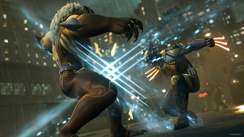 A screenshot of Wolverine attacking Sabretooth in Marvel's Midnight Suns.
