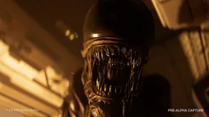 The terrifying creature from Alien Isolation 2, with an open maw The terrifying creature from Alien Isolation 2, with an open maw
