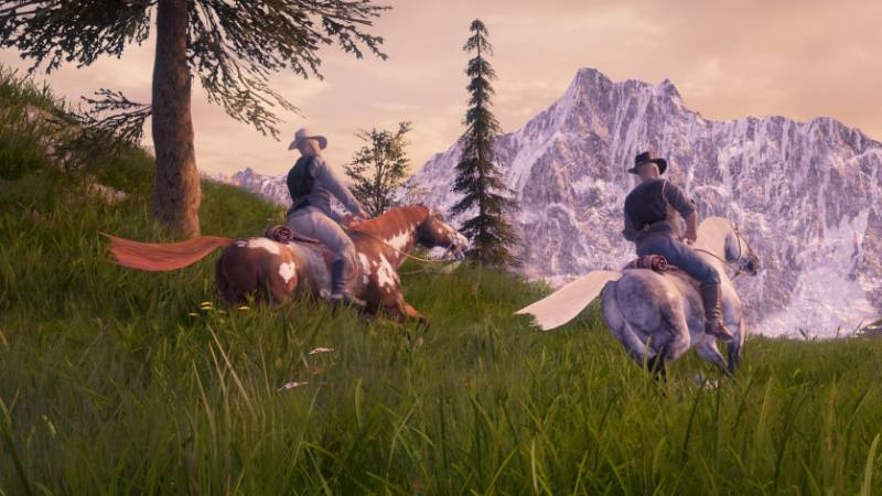 A screenshot from Grit featuring two horse-riding players.