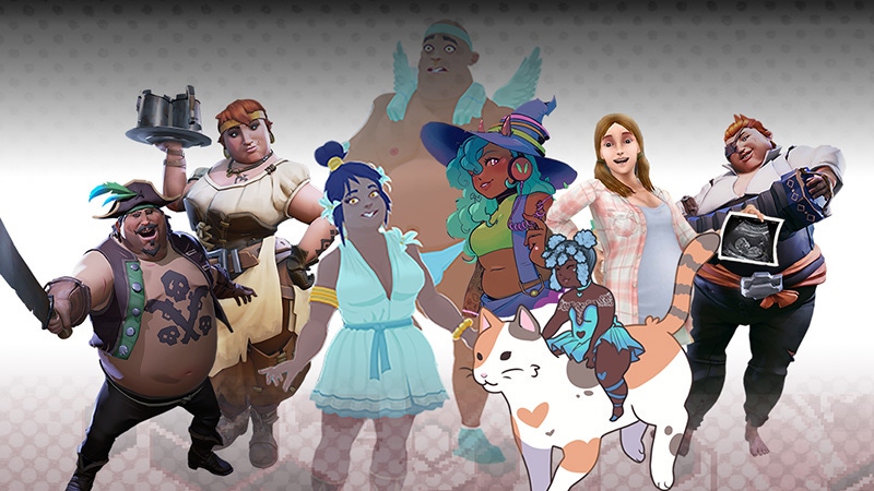 Characters from Sea of Thieves, Calico, Mythwrecked: Ambrosia Island, and The Sims 4.