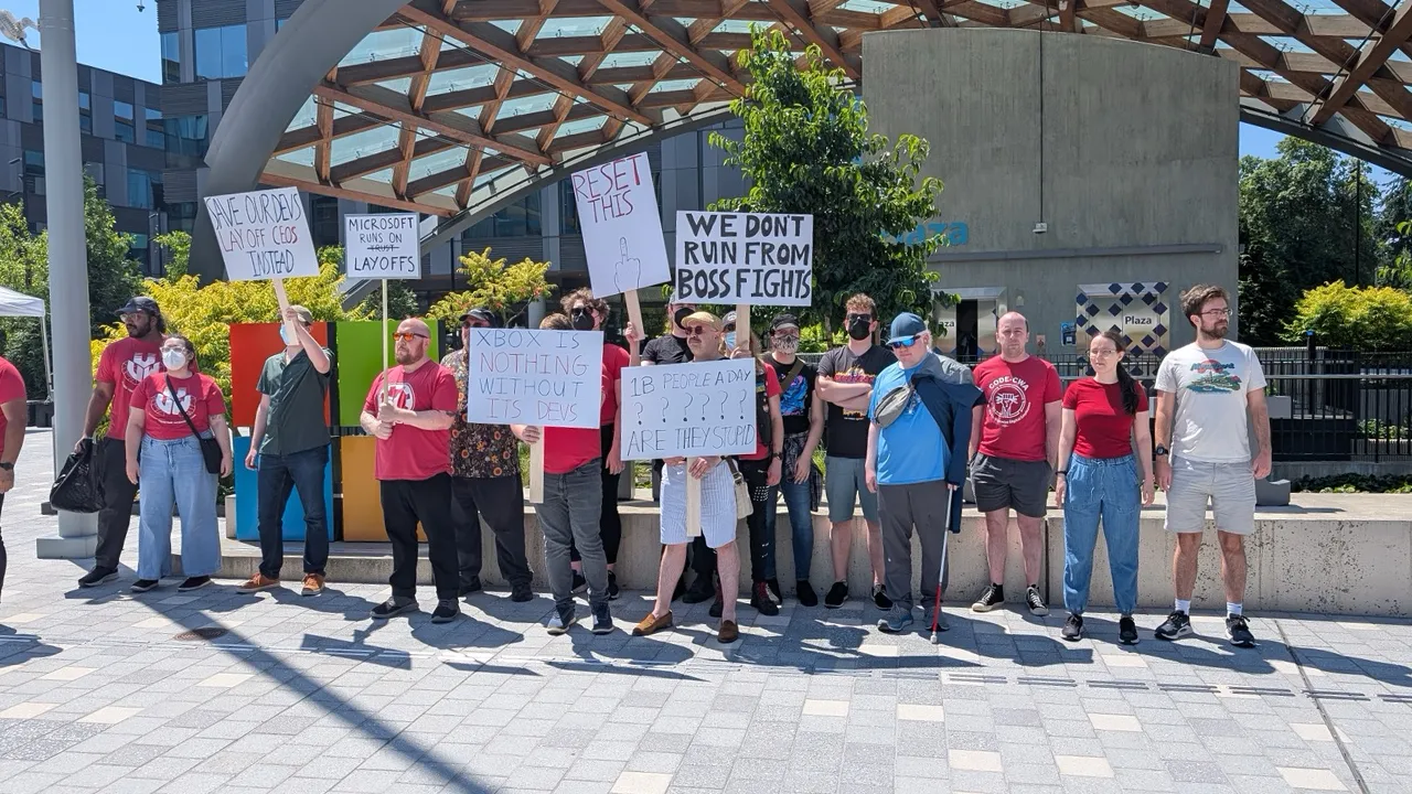 Protestors outside Microsoft's HQ in Redmond Protestors outside Microsoft's HQ in Redmond