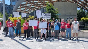 Protestors outside Microsoft's HQ in Redmond Protestors outside Microsoft's HQ in Redmond