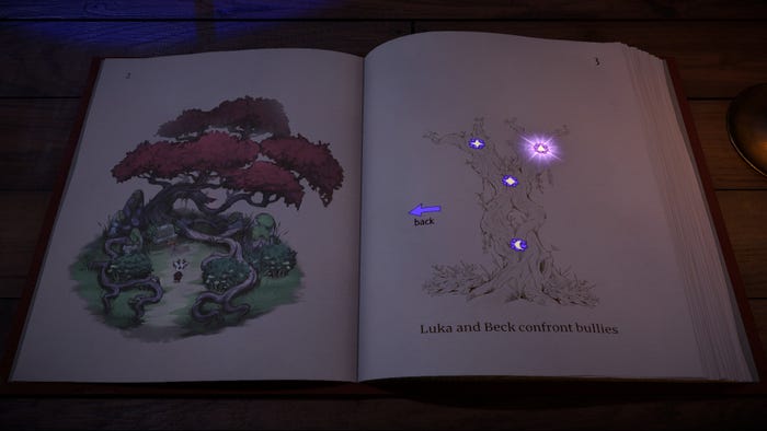 A screenshot from Beacon Pines showing off the branching tree.
