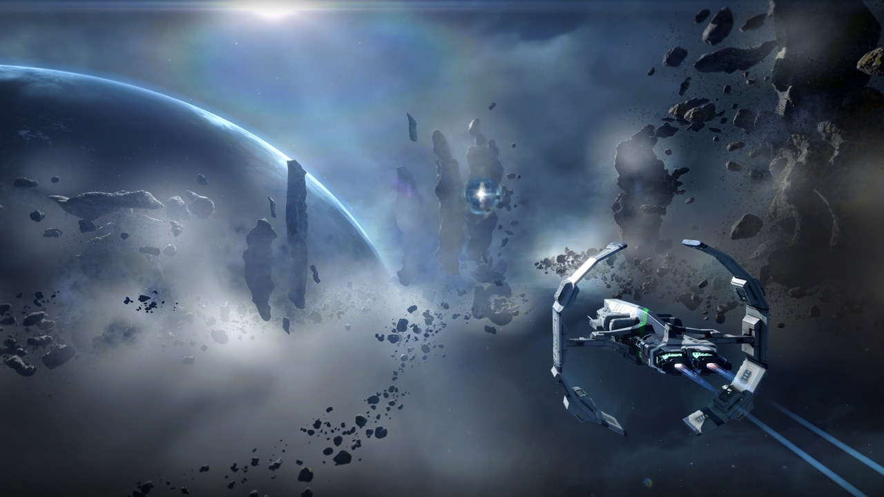 A ship exploring the universe in EVE Online. A ship exploring the universe in EVE Online.