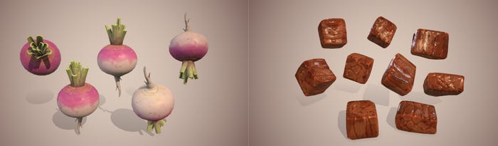 A screenshot of what beets and cooked meat look like in Chef Life.