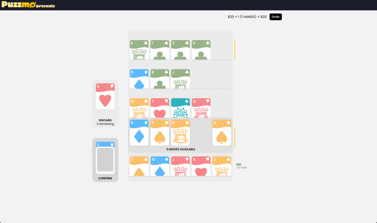 A version of Pile-up Poker that featured a new discard mechanic A version of Pile-up Poker that featured a new discard mechanic