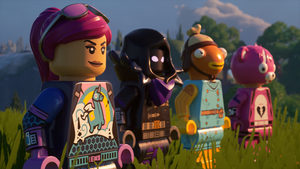 A character roll call in Lego Fortnite