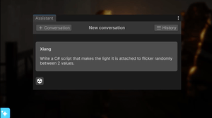 A screenshot of a natural language prompt being used to generate code in Unity A screenshot of a natural language prompt being used to generate code in Unity
