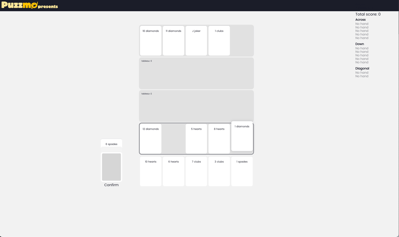 The first version of Pile-up Poker, showing a sparse playspace that focuses on mechanics The first version of Pile-up Poker, showing a sparse playspace that focuses on mechanics